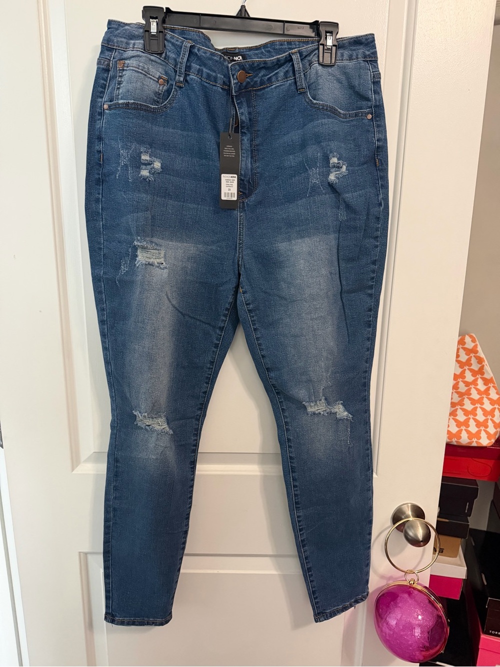 Fashion Nova Medium Blue Distressed Skinny Jeans